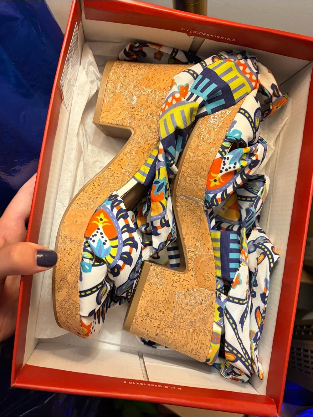 Impo Floral Tie-Wrap Cork Wedge Sandal Heels